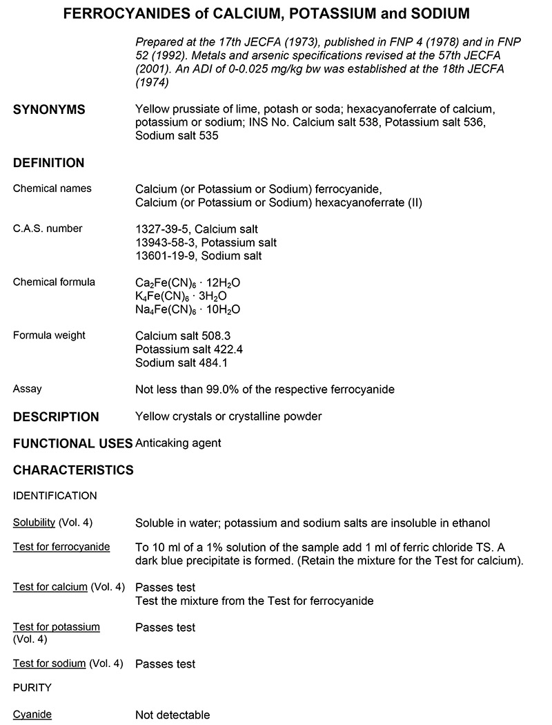 FAO.WHO - JECFA 添加剂规格：亚铁氰化钙、钾和钠（Additive-190） 1.jpg